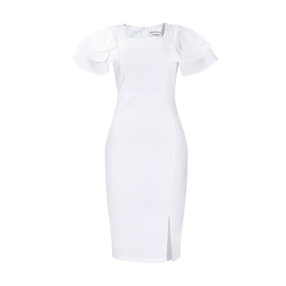 Square Neck Ruffled Short-Sleeve Bodycon Dress