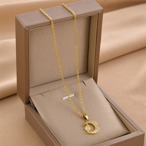 Full Rhinestone Moon and Star Mythology Necklace