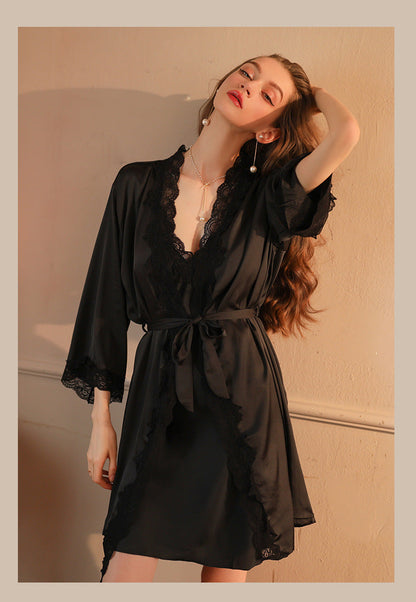 Deep V Neck Spaghetti Strap Backless Lace Nightgown